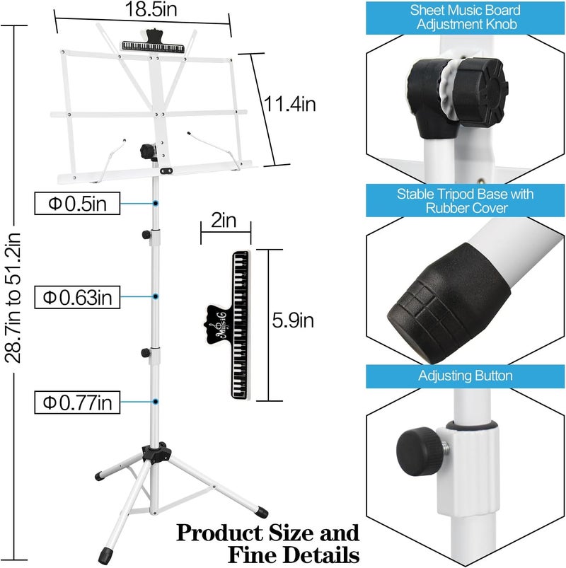 DkOvn 1 Pack Music Stand, 2 in 1 Dual-Use Folding Sheet Music Stand, Lightweight Portable Adjustable Desktop Book Stand with Music Sheet Clip Holder & Carrying Bag - Image 4